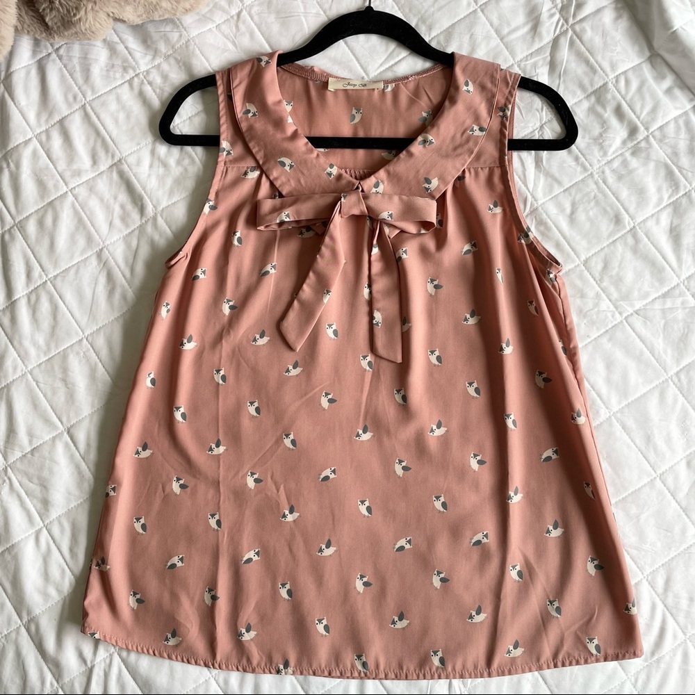Modcloth Pink Owl Pattern Tank Top